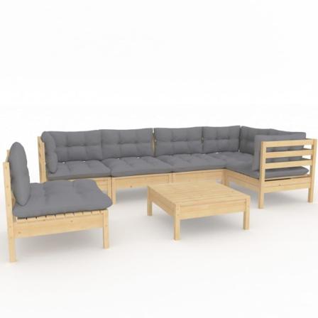 Vidaxl Loungegrupp Med Grå Dynor 7 Delar Massiv Furu Grå