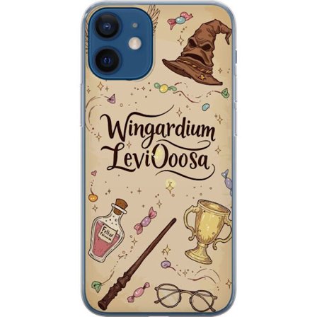 Apple iPhone 12 Genomskinligt Skal Harry Potter Wingardium Leviosa magiska ikoner trollstav Guldbollen Potter illustration