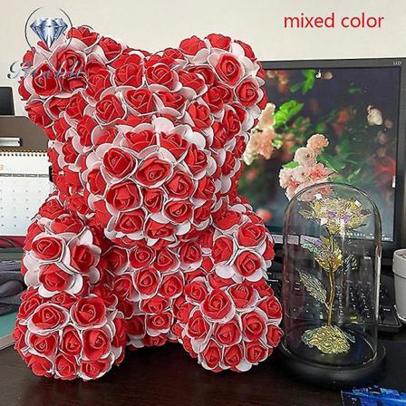 2024 40cm Teddybjørn Rose Hjerte Teddybjørn Kunstig Blomst Valentinsdagsgave mixed color