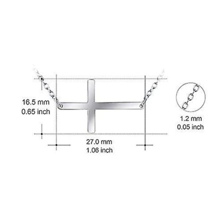 Sidelæns Cross halskæde til kvinder, Sterling sølv kristne gaver til kvinder mænd dreng 16+2" kæde