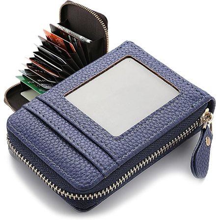 Kreditkortsfodral med Fotofönster Herr Dam Plånbok Dragkedja Svart PU Material 11 Fack - Blå