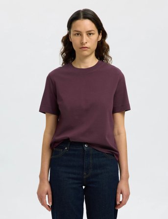 Selected Slfessential Ss Boxy Tee Noos - Burgundy - M