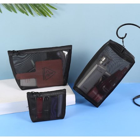 Nylonnät Kosmetikväska Transparent Bärbar Kosmetikförvaring Resa Handhållen 3-delad Set