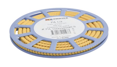 Partex PA2/4 Merkehylse siffer, gul, smal, 250 stk/rull Tekst: 1, Stikkontakter & kabler