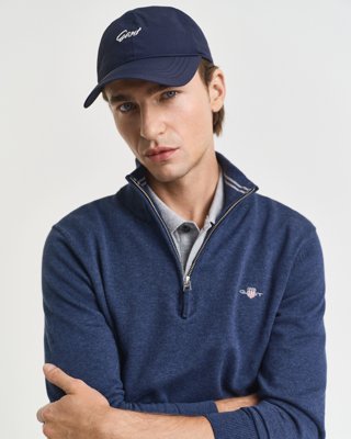 GANT - Klassisk bomullsgenser med half-zip til herre dk jeansblue melange