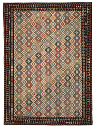 Hand Woven Kilim Afghan Old Style Rug 408X592 Wool Black/Brown Large