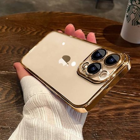 iPhone 17 Pro Max Guld Skal Transparent Kameralins Skärmskydd Guld Öken Guld Elektroplätering