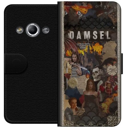 Kompatibelt Lommeboketui til Samsung Galaxy Xcover 3 damsel-inspirert fantasykollasje med drager, slott, ild, rustninger og en sterk kvinnelig hovedfi