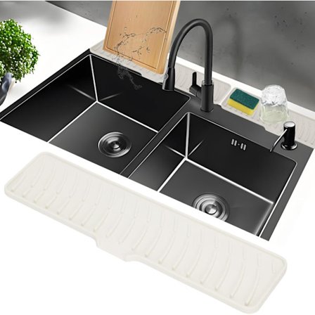 Silikone Afløbsmåttesæt, Dual-Zone Smal Stænkskærm & Vandhane Drypbakke med Anti-Slip Design til Køkkenvask, Badeværelse Cou