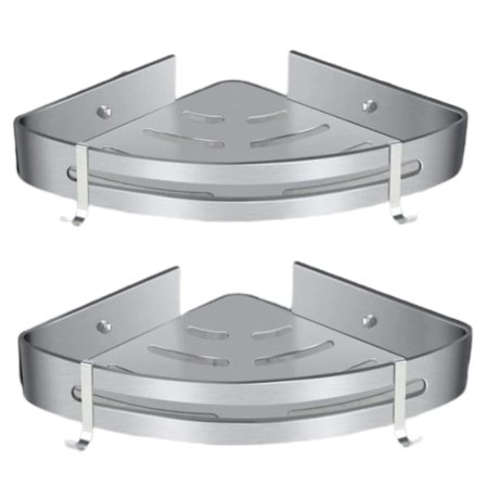 Etagère d'angle grille aluminium triangulaire poinçonnage libre argent 2 pièces