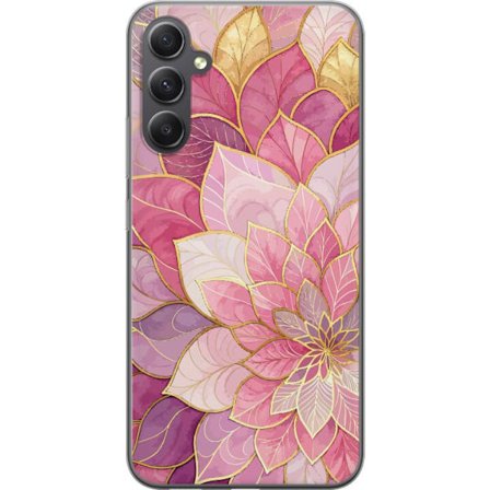 Kompatibelt Mobilskal till Samsung Samsung Galaxy S23 FE Rosa och lila blommönster med gyllene detaljer - Eleganta mandala-inspirerade motiv