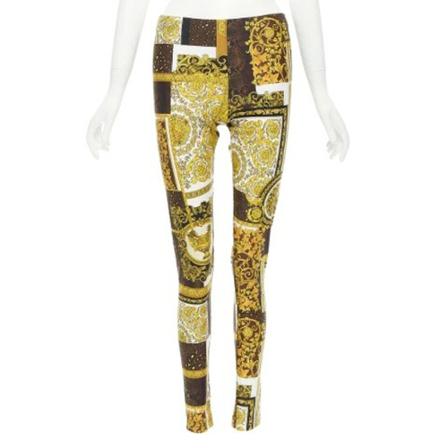 Versace Pre-owned, Pre-owned Fabric bottoms Geel, Dames, Maat:L,Polyamide,print