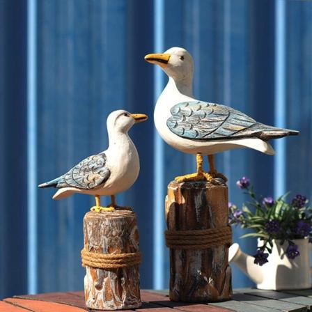 2 stk. Søfuglefigur Træ Nautiske Dekorationer Ornamenter