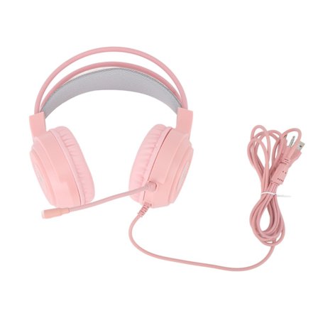 Gaming Headset RGB-belysning 7.1 Kanal Surroundljud USB och 3.5mm Dubbel Jack Trådbundet Gaming Hörlurar för PC Konsol Laptop Rosa