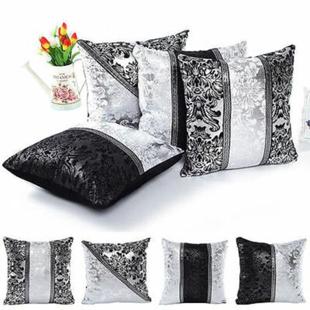 Patchwork Svart Och Silver Örngott Glödande Rosa Cover