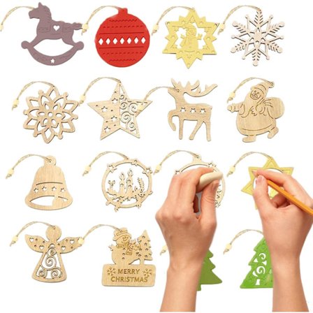 Julepynt i tre for håndverk, juletre hengende merkelapper anheng dekorasjoner håndverk dekor