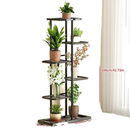 Planteställning, 6 till 8 hyllor, metallkonstruktion,6-svart