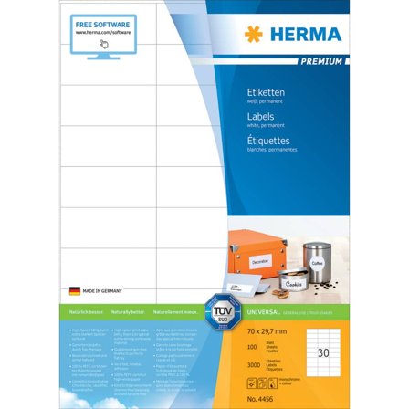 Herma Premium - Papir - matt - permanent selv-adhesiv - hvit - 70 x 29.7 mm 3000 etikett(er) (100 ark x 30) laminerte etiketter