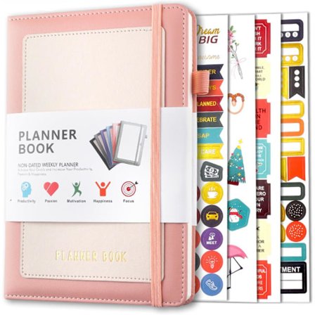 A5 Prikket Gitter Planner - Ugentlig/Månedlig Produktivitets Notesbog med Lomme, Pink Selvdisciplin Planner til Arbejde & Personlig Målsporing