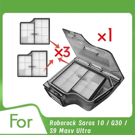 Pölysäiliö 3 x suodattimella Roborock Saros 10/G30/S9 Maxv Ultra -imurille, parannettu puhdistusteho
