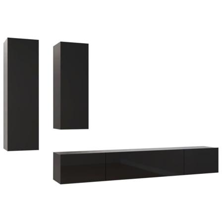 Vidaxl Tv-skåp 4 Delar Svart Högglans Spånskiva Svart