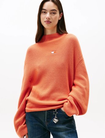 Tommy Jeans Tjw Mockneck Badge Sweater - Orange - L