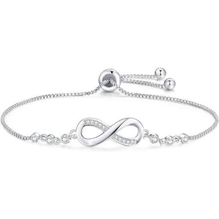 Damearmbånd i 925 sterlingsølv, uendelighetshjertearmbånd med kubisk zirkonia, justerbart armbånd til bursdagsgave, morsdagsgave