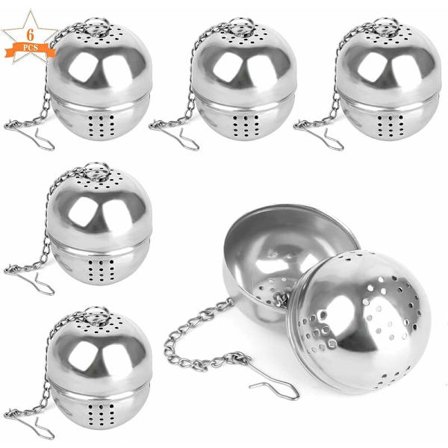 6 stk. 304 Rustfrit Stål Te-infuser, Rustfrit Stål Krydderikugle Te-infuser med Kæde Te-si med Krog til Te og Krydderier og Smagsstoffer