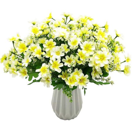 4 kunstige blomsterbuketter 28 hoder, søte falske tusenfryd blomster (rød)(hvit)