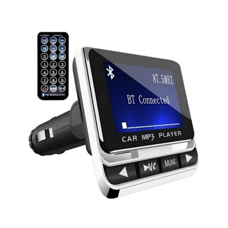 Trådlös Bluetooth FM-sändare med 21-knapps fjärrkontroll, USB-laddare och kristallklara samtal (Svart),