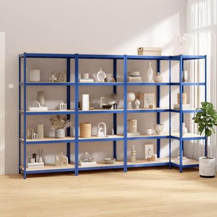 Vidaxl Förvaringshyllor 4 St Blå Stål & Konstruerat Trä 5 Hyllpl Beige