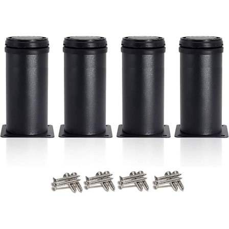 4 Justerbare Sorte Ben 120mm Høyde Tykkere Skapben Bordben Møbelben, Rustfritt Stål Justerbar Høyde 0-15mm Leveres med Rustfritt Stål