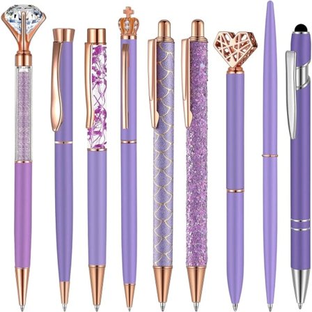 9-pak sæt MetallCrystal Diamond Pen Liquid Sand Color Glitterpen til Diary Black Ink Pretty Cute (lilla)