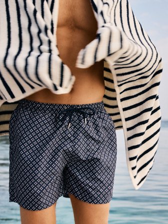 John Henric Men's Marineblauw Regular Fit Zwembroek Mini Vierkant Print Size L