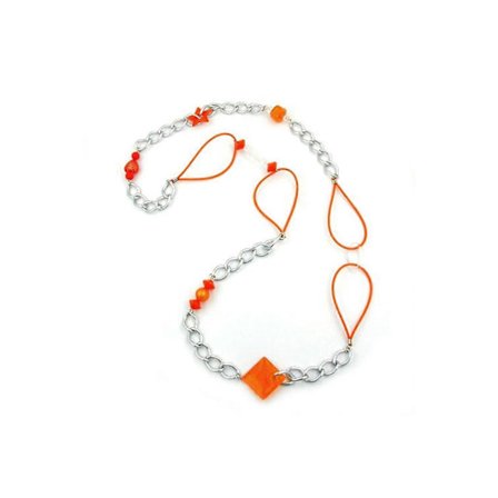 Halsband Pärlor Orange-silver 100cm - Gl02494