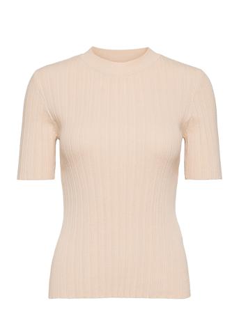 Slfqueen Ss Rib Knit O-Neck M Pink Selected Femme