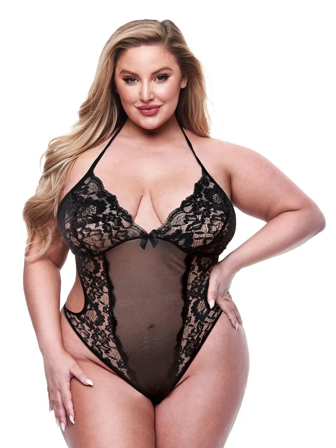 Baci: Eco Lace & Mesh Teddy Black Queen Size - Erotik Vuxen: Plus size