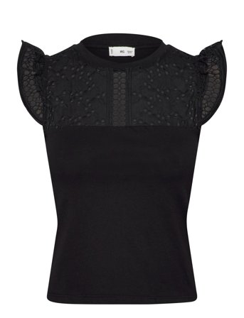 Openwork Neckline Cotton Top Black Mango
