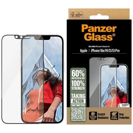 PanzerGlass Ultra-Wide Fit hærdet glas til iPhone 13 / 13 Pro / 14 / 16e - Klar
