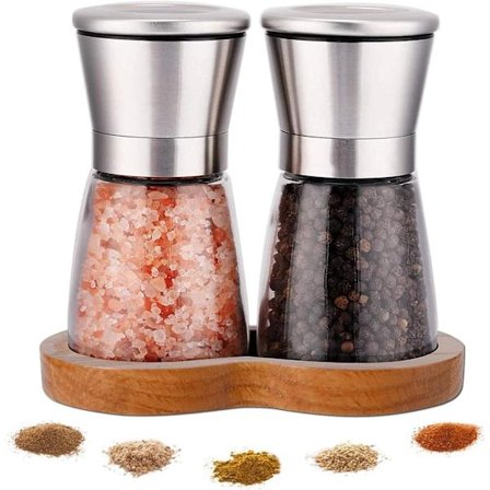 Glad-Pepper- og saltkvernsett, krydderkvern i rustfritt stål, 2 justerbare,,