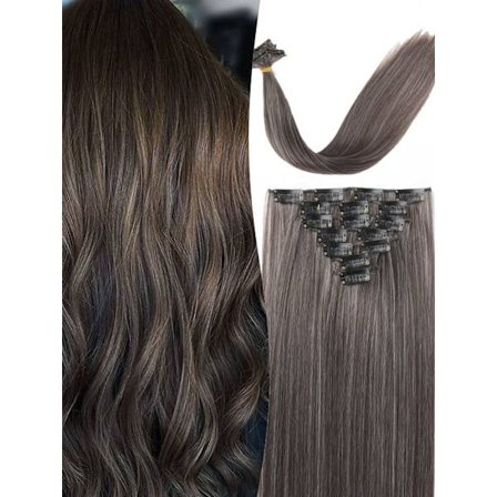 24 tum 16 klipp i hårförlängningar Lång rak frisyr Syntetiskt blond svart hårstrån Värmebeständigt löshår