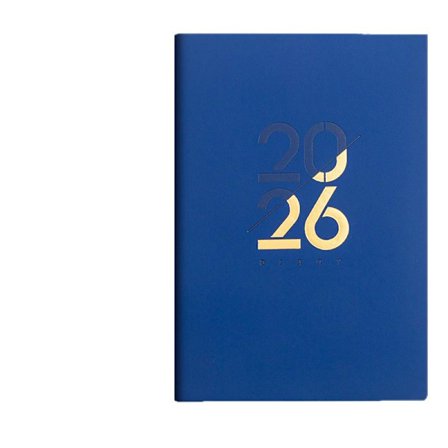 A5-planerare, 2026 kalender, engelsk planerare, 156 sidor, en sida per dag, guldfolieomslag (kungsblå)