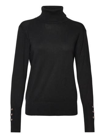 Fqkatie-Pu-Button-Roll Pullover Striktrøje Sort FREE/QUENT