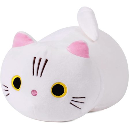 14" Vit Katt Plyschkudde, Kawaii Katt Plyschdjur Kattunge Cu