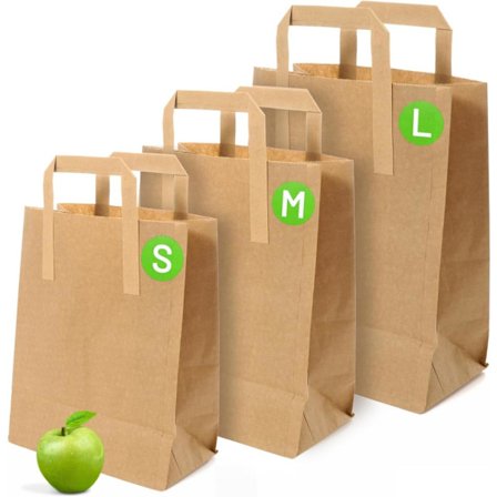 Brune papirposer med håndtak - Store, 50 stk, Kraftmateriale, Takeaway Lunsj Dagligvarehandel Gavefest