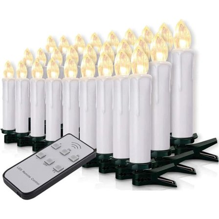 Jul-LED-lys, juletræslys med fjernbetjening, trådløse (hvide lys, 20 stk.)