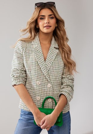 BUBBLEROOM Mila bouclé blazer Offwhite / Green Klær