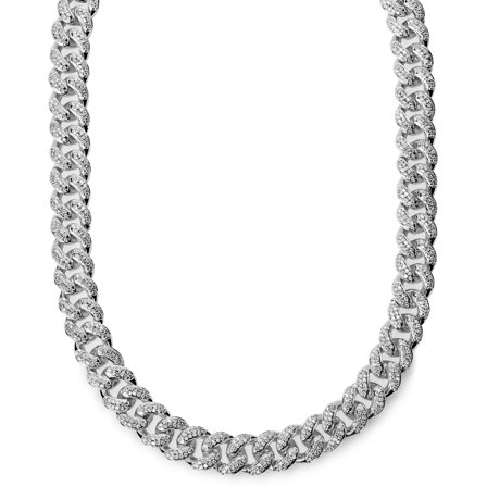 Nicos | 12 mm Iced Silver-tone Cuban Chain Zirconia Necklace for Men