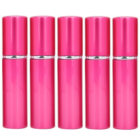 Genopfyldelig parfumesprayflaske i aluminium, bærbar tom parfume-forstøver 10 ml x 5 stk. - Rosarød