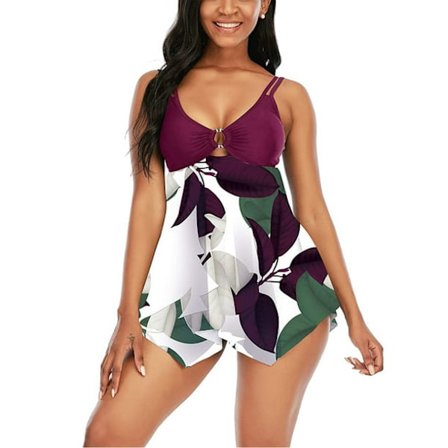 Tankini-badedragter til kvinder med mavekontrol, beskedne, løse, todelte nøglehuls-badedragter til kvinder